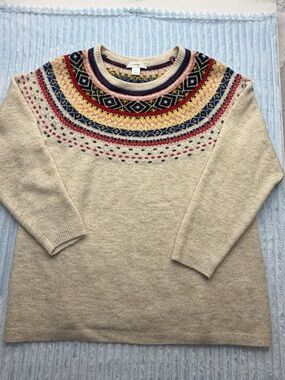 CJ Banks Cream Sweater with Multicolor Fair Isle Yoke